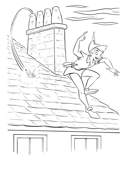 coloriage peter pan vole sur les toits